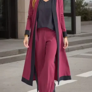 Ladies Long Cardigan Sling Top Wide Leg Pants Suit Three Piece Suit Woman Casual Loose Suit