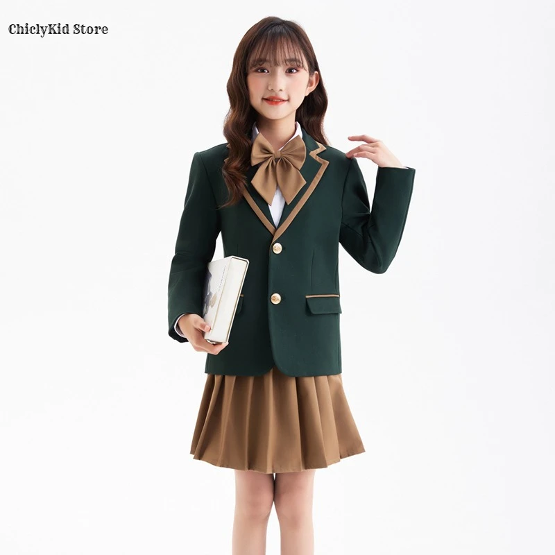 Children British Green School Uniform Girls Korean Jacket Pleated Skirts Boys Blazers Pants Suits Kids Teens Student Clothes Set - Image 4