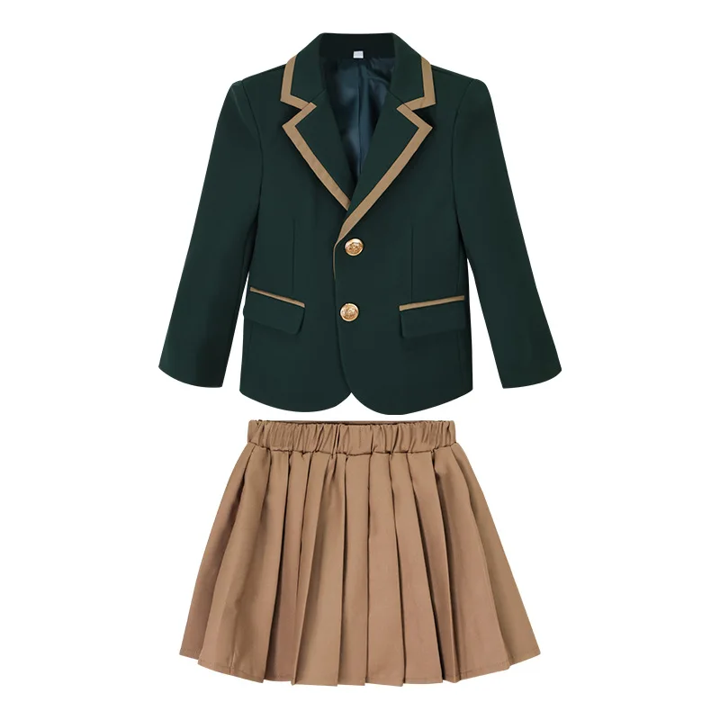 Children British Green School Uniform Girls Korean Jacket Pleated Skirts Boys Blazers Pants Suits Kids Teens Student Clothes Set - Image 5