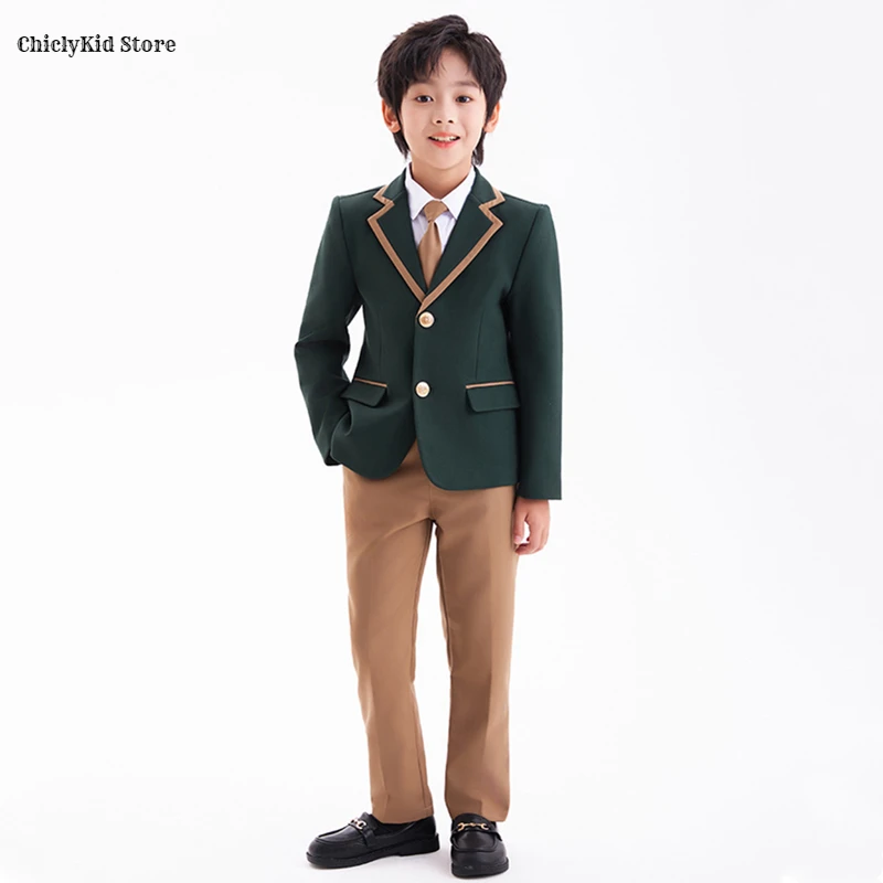Children British Green School Uniform Girls Korean Jacket Pleated Skirts Boys Blazers Pants Suits Kids Teens Student Clothes Set - Image 6