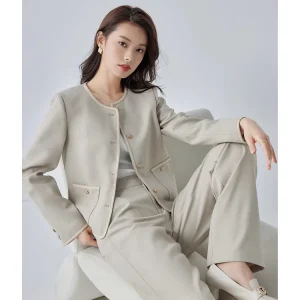 VIMLY Elegant Office Pant Suit Crop Jacket Elastic Waist Wide Pant Two-piece Suit Female 2025 Spring Matching Sets Outfits M5922