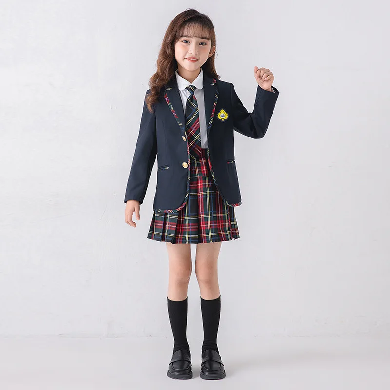 Boys School Uniform Girls Jacket Plaid Skirt Suits Children Formal Dress Toddler Student Clothes Sets Kids British Class Outfits - Image 5