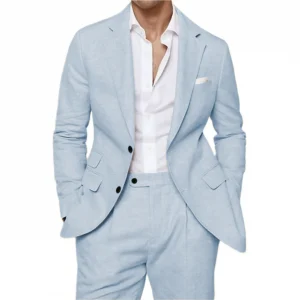 Men's Suits Customized Linen Suit 2 Pieces Blazer and Pants Set Notched Lapel Stylish Summer Beach Wedding Suits for Men