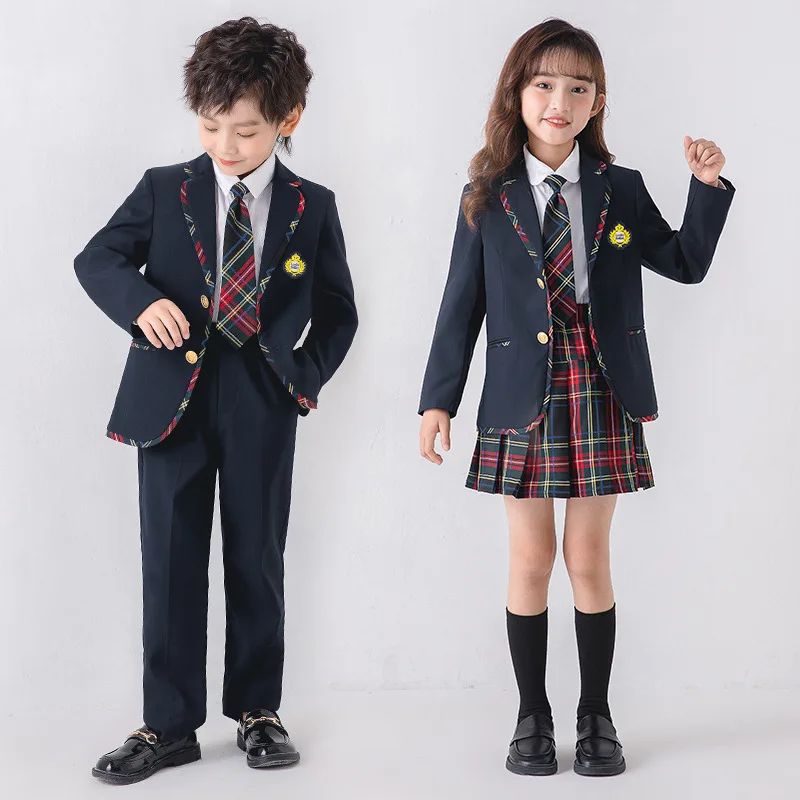 Boys School Uniform Girls Jacket Plaid Skirt Suits Children Formal Dress Toddler Student Clothes Sets Kids British Class Outfits - Image 2